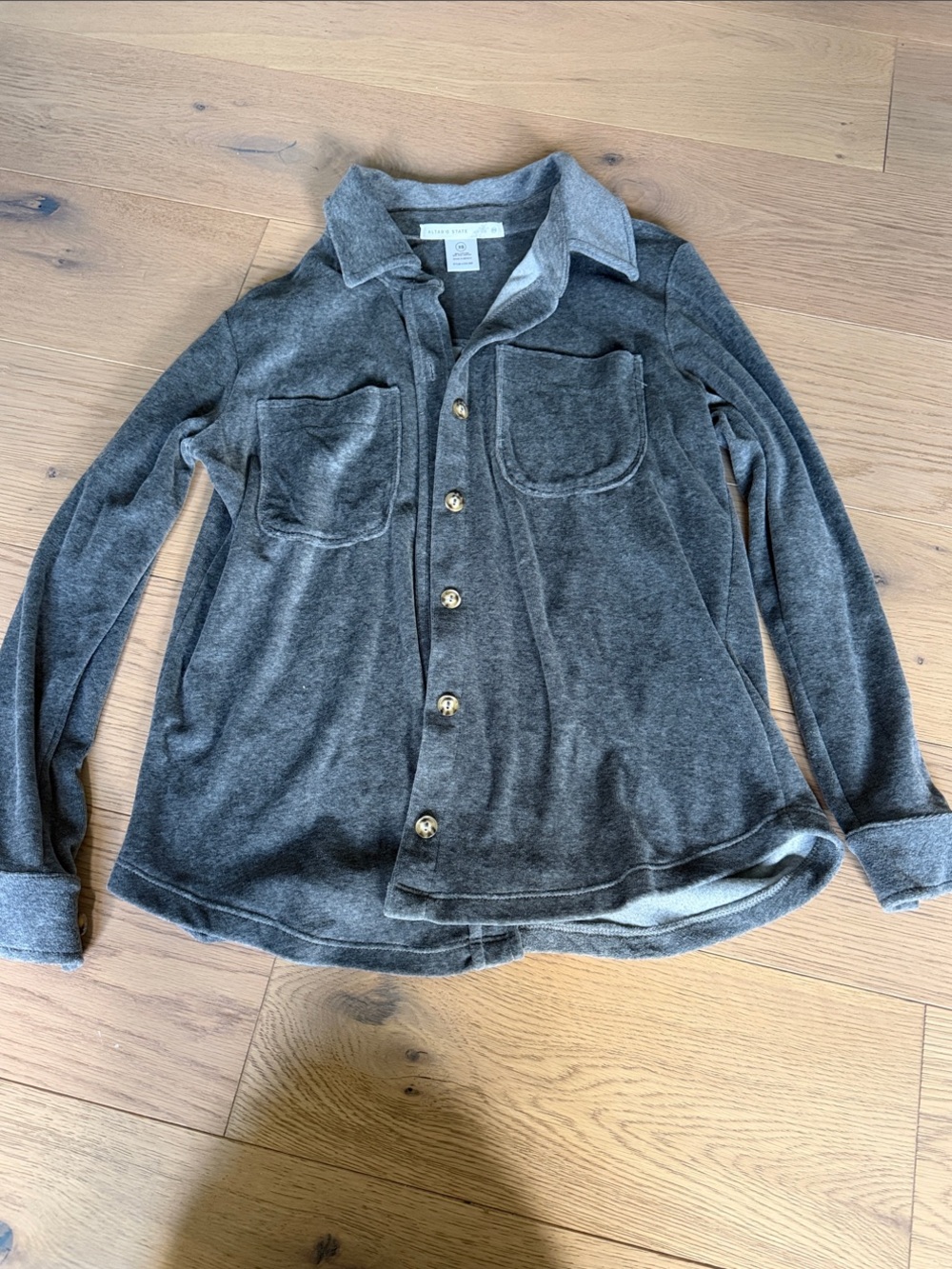 Altar'd State Charcoal Gray Velour Button-Up